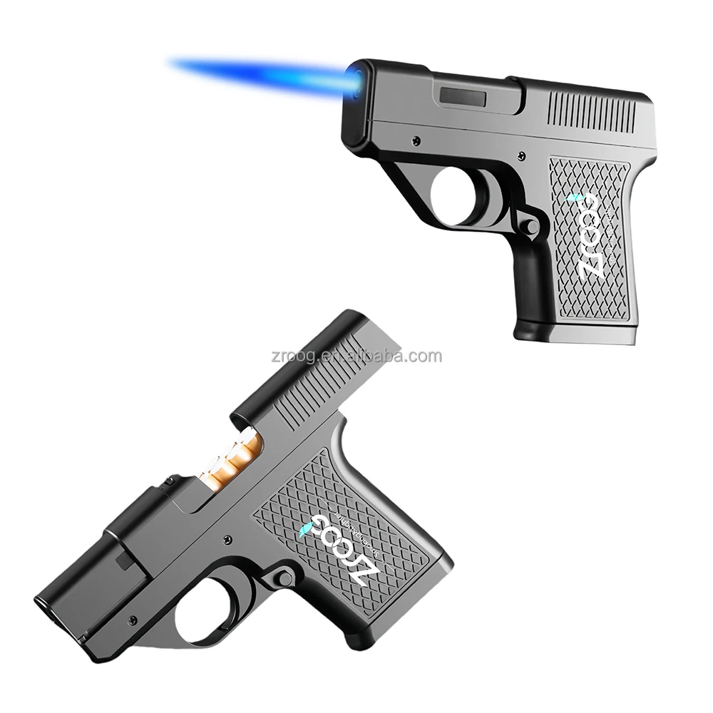 Wholesale Torch Gun Plastic Large Capacity Windproof Inflatable Gas Lighter  High Visibility LED Light Cigarette Giveaways