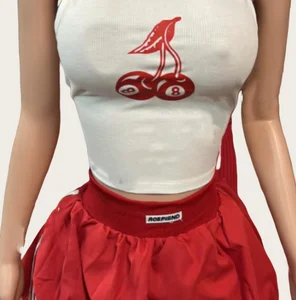 Viviblook Z517ST04 2026 New Slim Fit Sexy Sleeveless Cherry Print Vest Crop Top Shorts Set 2 Piece Set Sexy Casual Suit