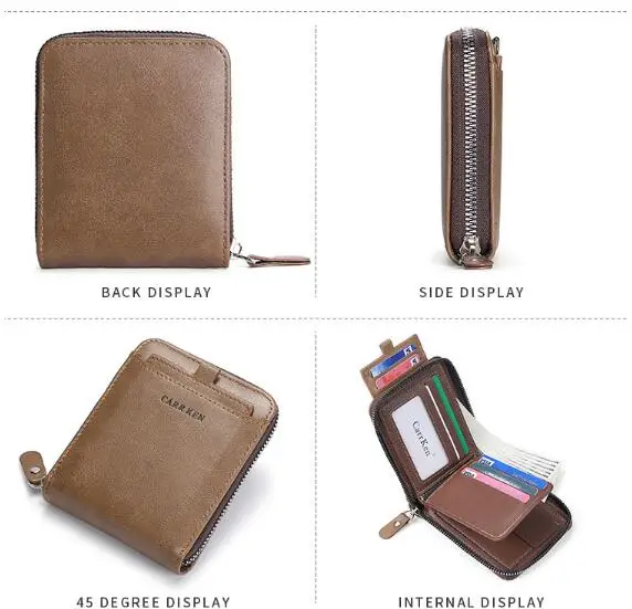 Оптовая продажа, маленькие кошельки из искусственной кожи, двустворчатые, с RFID-блокировкой, с несколькими отделениями для карт, мужские кошельки с застежкой-молнией