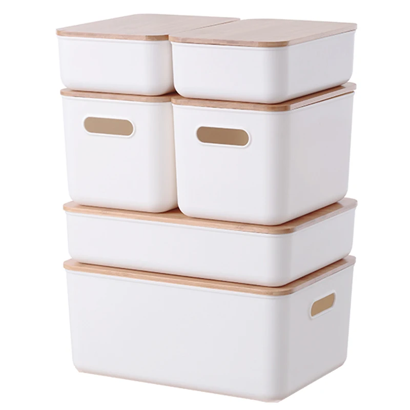 Citylife 2 Packs Plastic Storage Bins with Bamboo lids Stackable Storage  Containers for Organizing