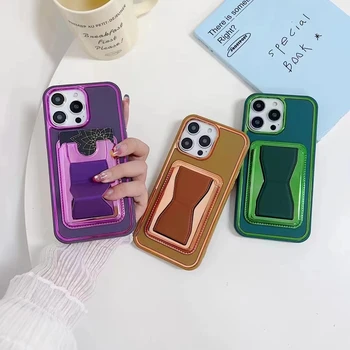 Solid Color TPU Phone Case with Holder Stand for iPhone 13/12/11/XR Honor 20i 6d Latest Electroplating Perfect Fit
