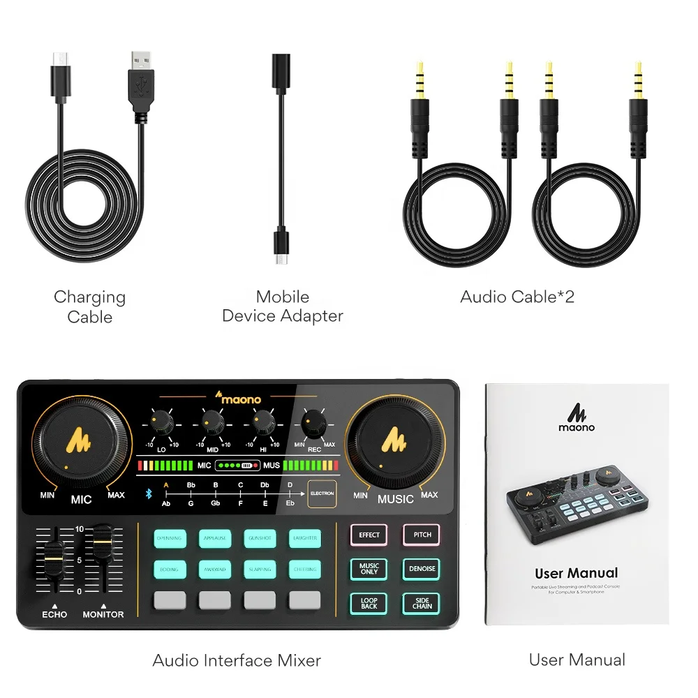 MAONOCASTER Studio Recording Charging Function Condenser Microphone Mixer Podcast Equipment Bundle Audio Mixer Soundcards