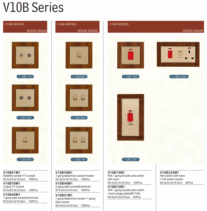 VNX New Style Wood Grain Electrical Switch and Socket 15A 1 Gang Multi Switched Socket With Neon and USB Socket