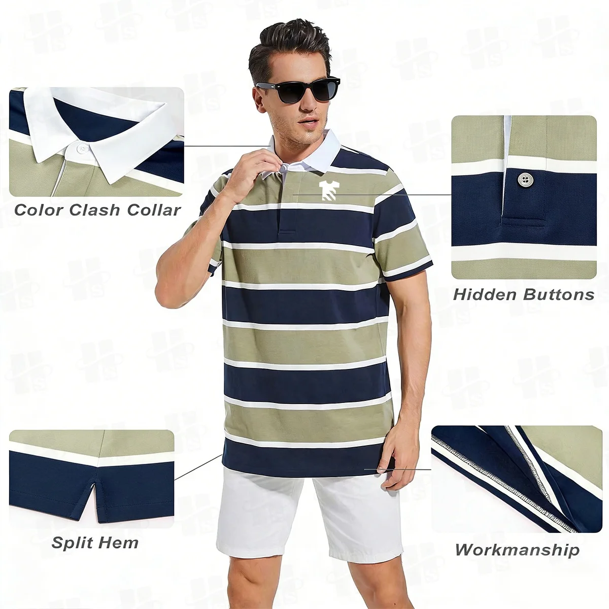 Summer New Men’s Shirt Premium Knitted Embroidered Lapel Striped Short-Sleeved Wholesale Striped Polo Shirt