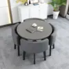 Gray round table + gray fabric chairs-1 table + 4 chairs