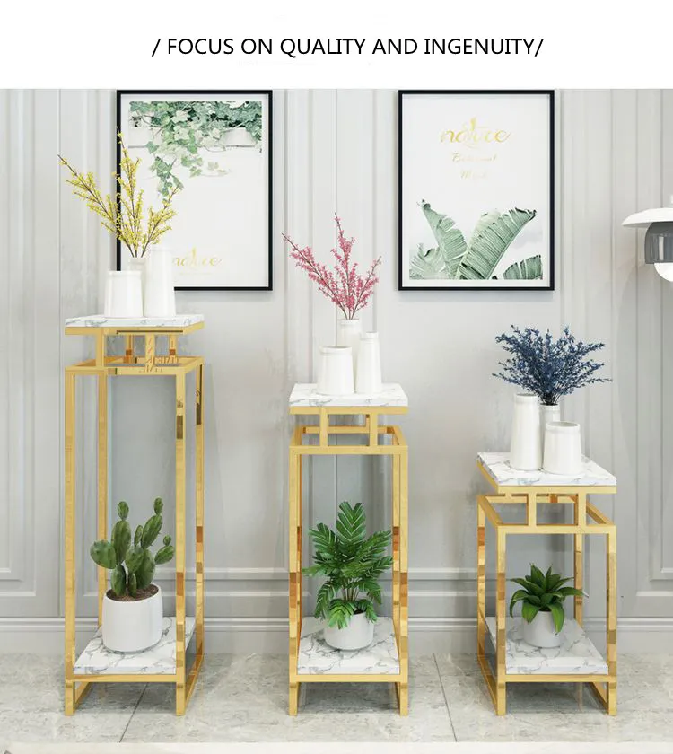 Square Marble Top Flower Stand Display Racks Metal Frame Flower Rack ...