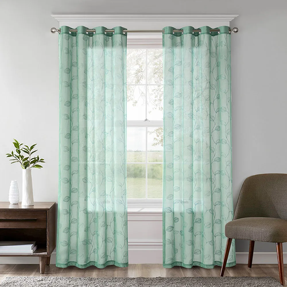 Simple Brief Contemporary Multicolor Embroider Indoor Living Room Canteen Balcony Window Door Floral Cloth Curtain