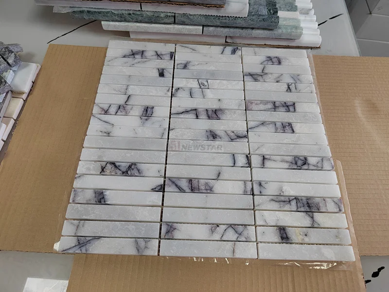 Mixed Material pink Marble Tile Kitchen Backsplash Factory Directly Sale Matte Natural Stone Curved Marble Tile Mosaic