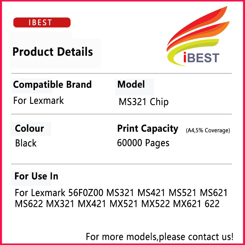 MS321 Cartridge Chip for Lexmark Printer Chip MS521 MX421 MS421 MX321 Toner 56F1H00 56F1000 Chips