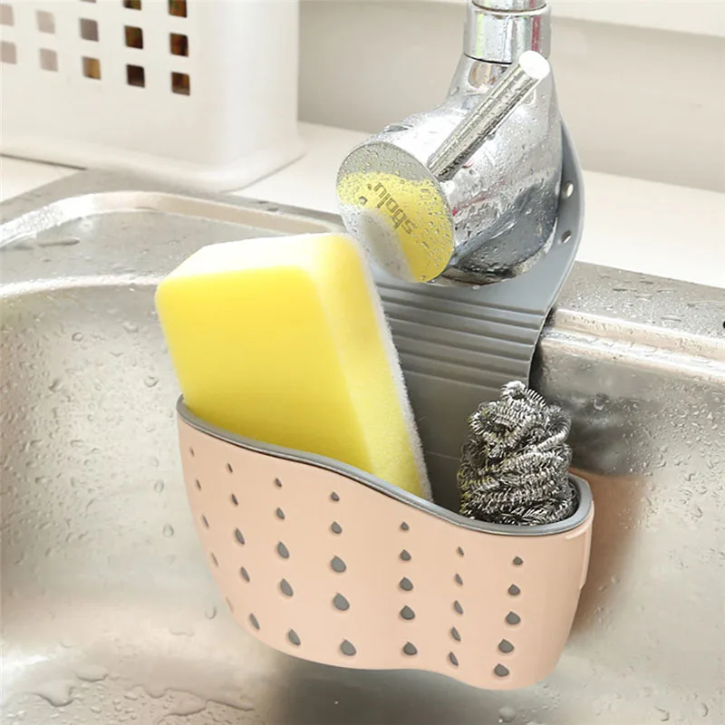 HelloWorld Sink Shelf Soap Sponge Drain Rack Silicone Storage Basket Bag Faucet Holder Adjustable Bathroom Holder Sink Kitchen Accessories