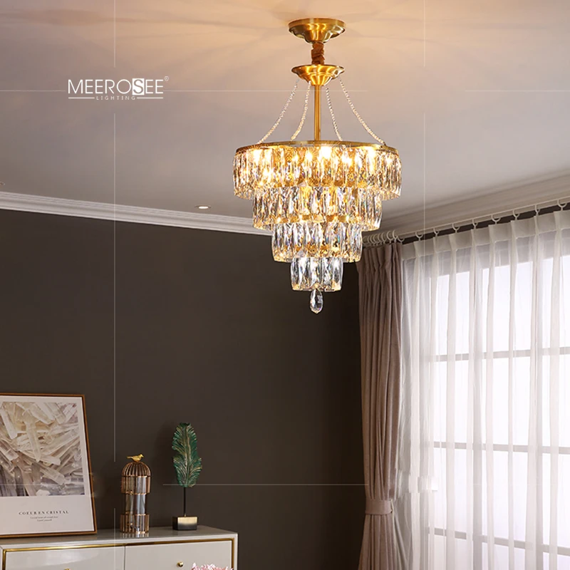 Meerosee Multi Faceted K9 Crystal Chandelier Copper/ Gold Colored Metal Chandeliers Lamp Body Decorative Lighting MD86820