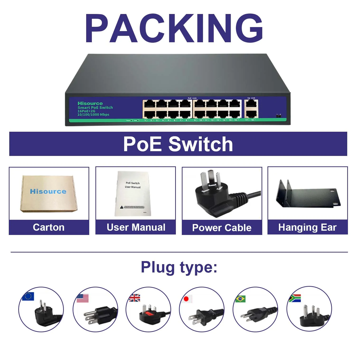 Best Seller/Full Gigabit PoE Switch16+2 100/1000    DC 52V 4.8A IEEE802.AF/AT Support VLAN for IP Camera/Wireless AP