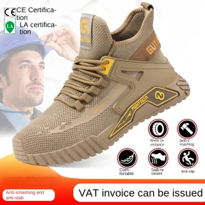 GUYISA Khaki Color Fly Woven Fabric Upper European Standard Steel Toe Rubber Sole New Style Safety Shoes