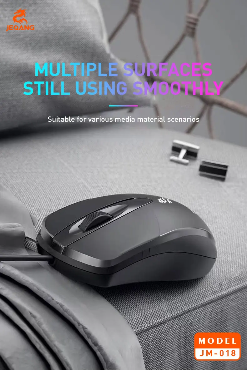 Jeqang Ergonomic Design Wired Optical Mini Office Mouse 3D Business Style Black USB Interface Gaming Stock PC Laptops Desktops