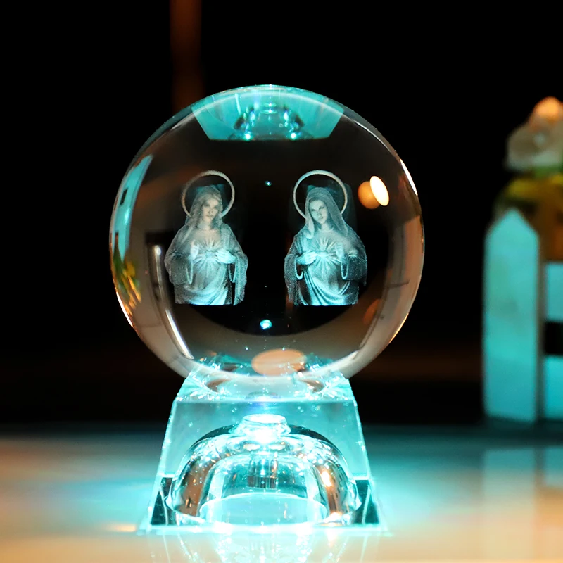 Hot Sale 80mm Baptism 3D Laser Crystal Ball With Led Light Base supplier