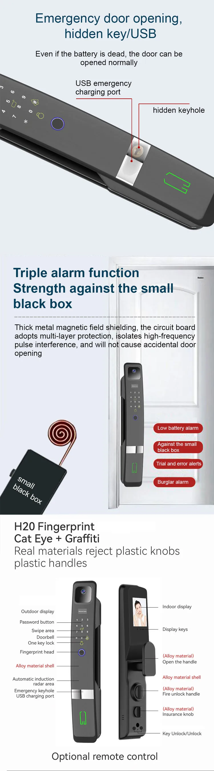 Tuya WiFi Remote Control Electronic 3D Face Recognition Smart Door Lock with Camera Screen Fingerprint and Peephole