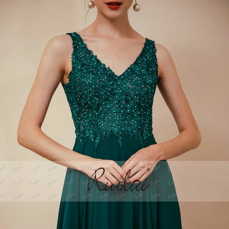 ASA291042 Elegant Sleeveless Keyhole Back Chiffon Appliques Evening Dress High Split Formal Gowns