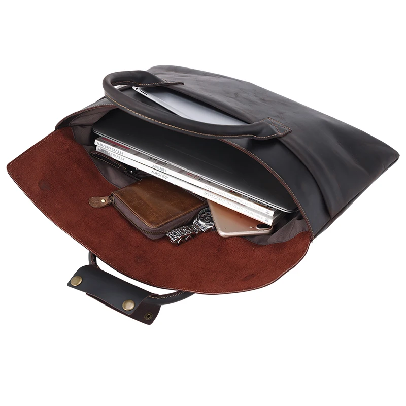 New Design Customized Logo Simple Style Genuine Leather Bag for Men Brief Case Full Grain Crazy Horse Leather Briefcase