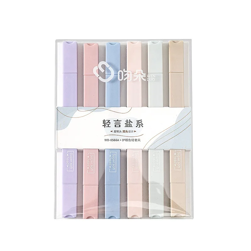 Mini Highlighter Set Macaron 6 Color Light Color Highlighter Student Mark Eye Protection Cute Stationary