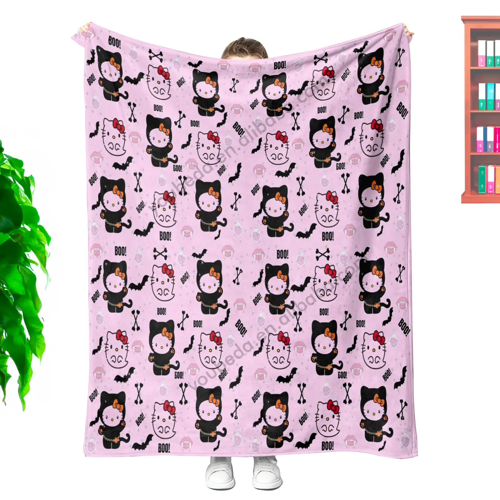 Minimum Cost Wholesale Custom Printed Designer Senrio Kids Cartoon HK Kitty Cat Character Halloween Soft Plush Throw Blanket