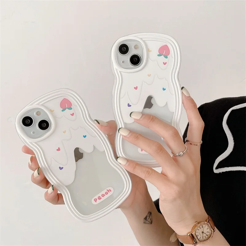 Korea Hot Sale Beautiful Summer Ice Cream Phone Case for iPhone 14 13 12 11 Pro Max X XR XS Cute Girly Wavy Edge Cover