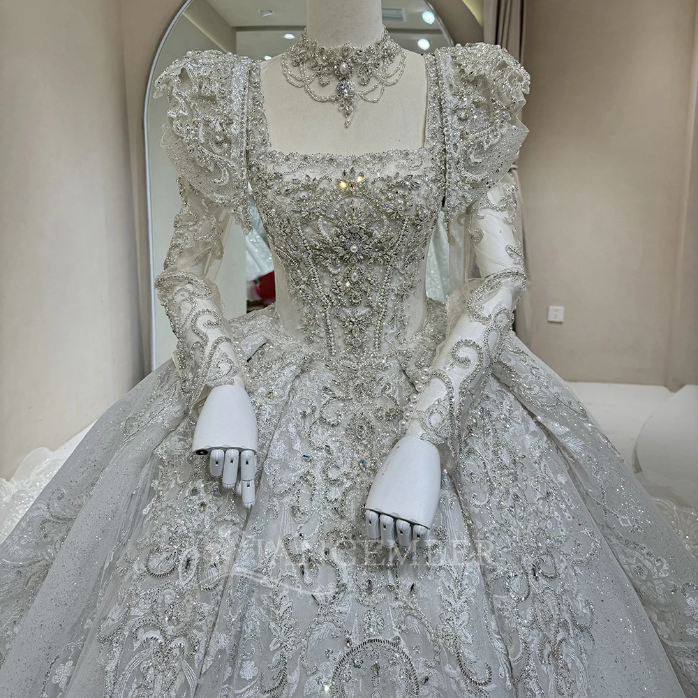 Luxury Arabic Princess Ball Gown Wedding Dress Modern Satin Lace Bridal  Gown Plus Size Modest Elegant for Mother of Bride DW0113