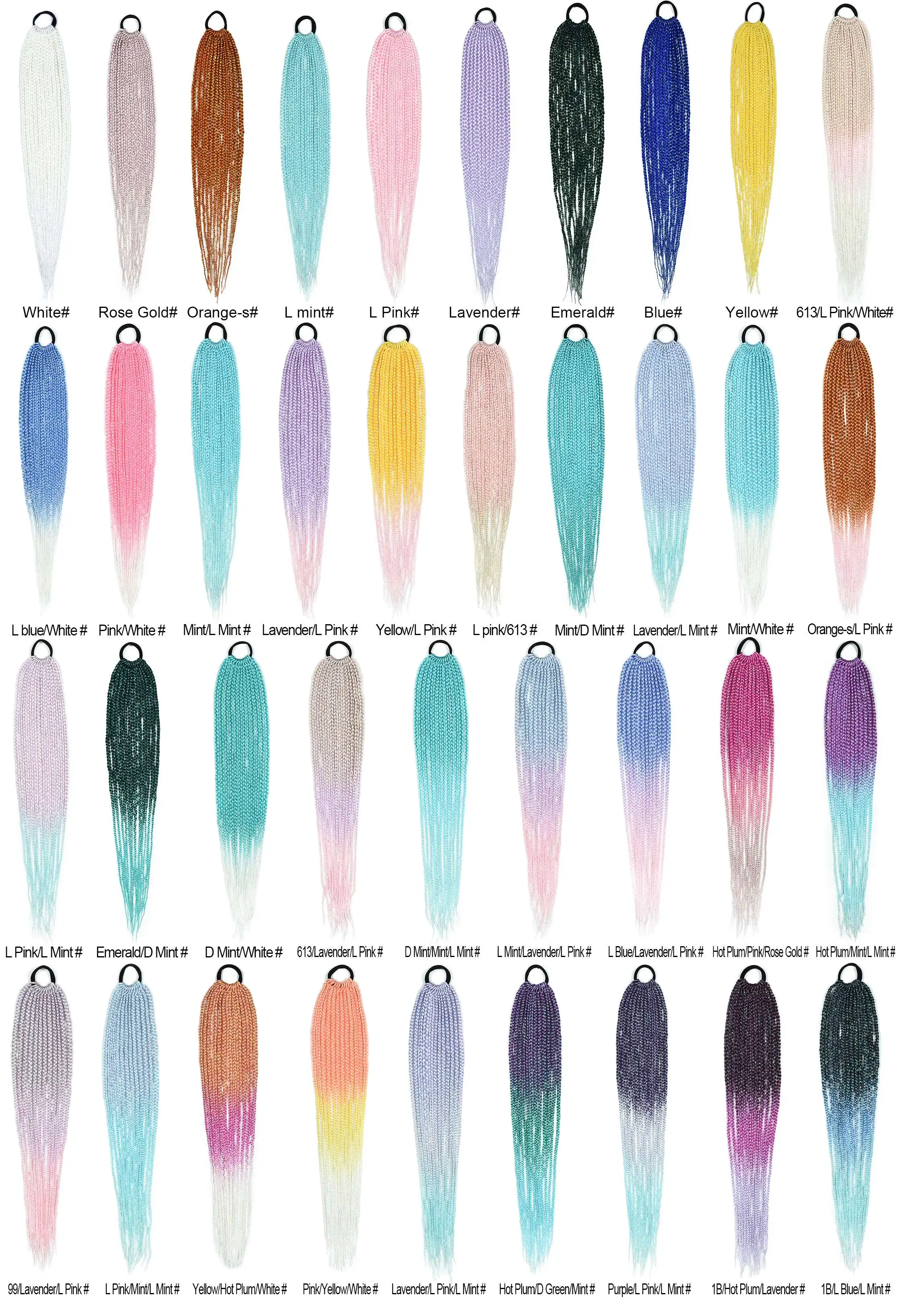 250 Kinds Colors Braiding Hair With Tinsel Ponytails,3x Box Braid Ponytails With Rubber Band