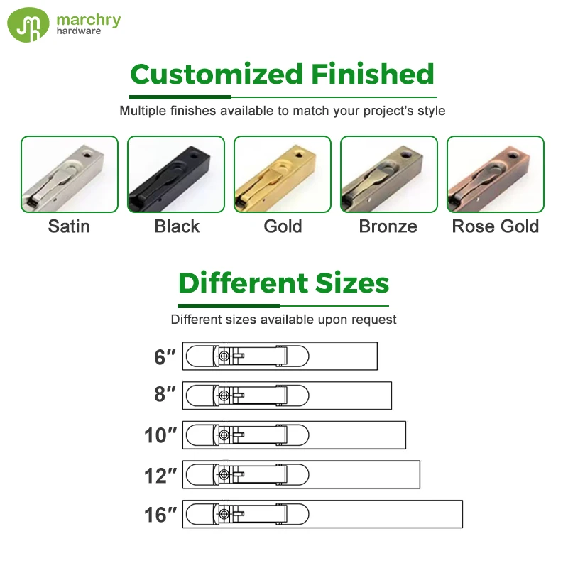 Different Types Security Door Bolt Latch Customized Size Stainless Steel Lever Action Flush Bolt for Double Doors