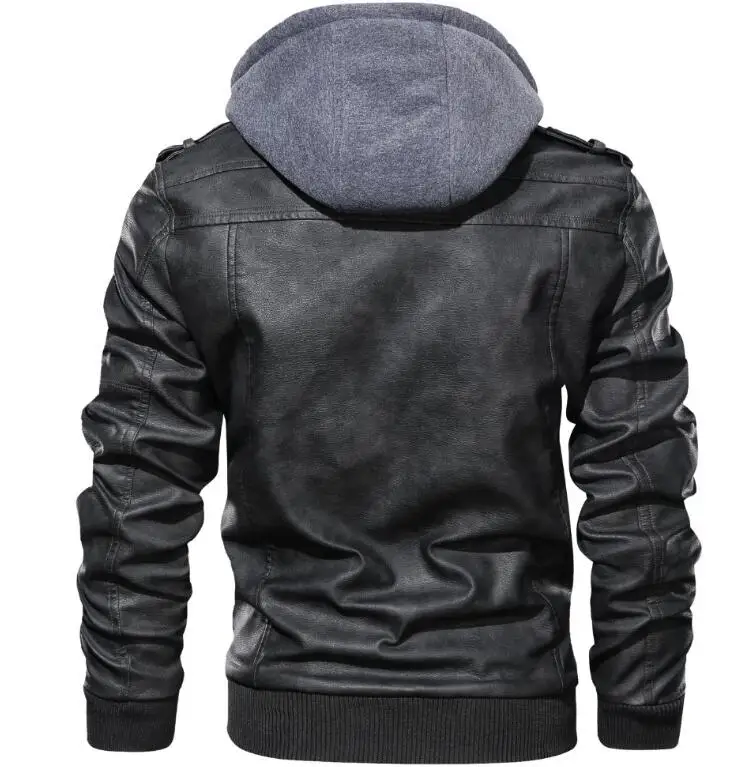 Men Motorbike Pu Leather for Winter Custom Design Zipper Up Casual Motorcycle Jacket with Hood_voghion.com