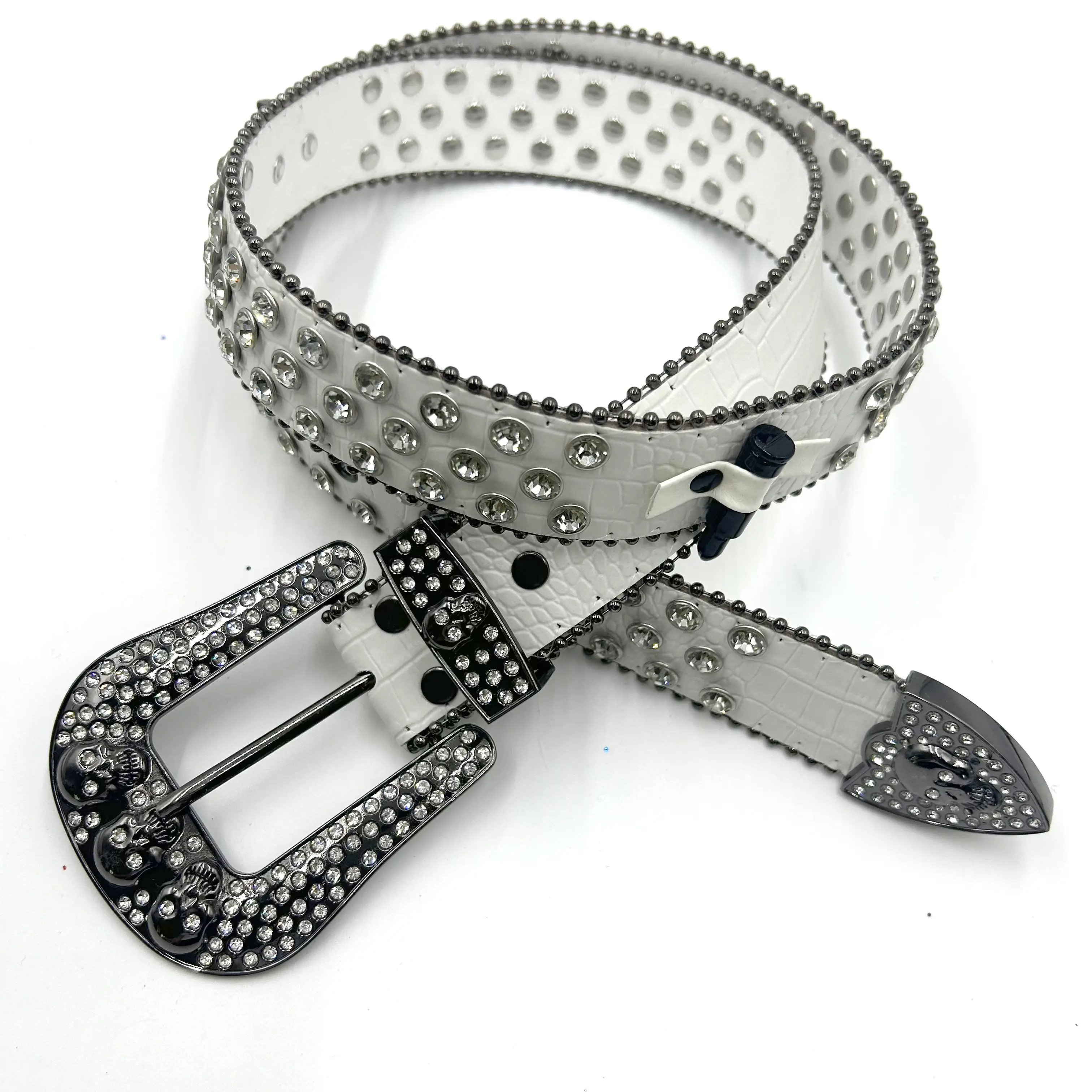 3957 Men Women Skull Rhinestone Belt Fashion Luxury Strap Western Diamond Western Trendy Punk Skull Head Belt Luxury Style with  main image 2