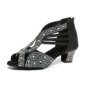 Women's  Adult Indoor Rhinestone Latin Dance Shoes High-Heeled Soft-Soled Ballroom Dancing Competition Shoes
