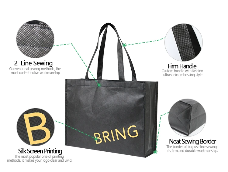 Hot Sale Accept Custom Logo Plain Black Non Woven Fabric Shopping Bag ...