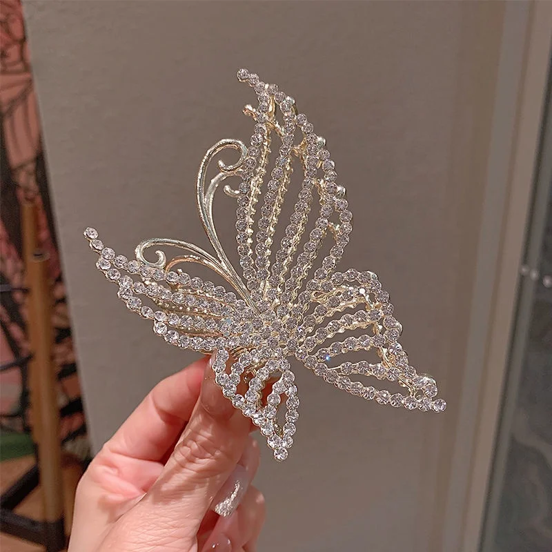 Large butterfly Alloy Grip Female Hairpin Back Head New Pearl Rhinestone Shark Clip Archers Brand Fashion 2024