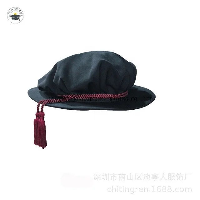 Factory Custom Doctoral  Velvet Tams With Gold Cords Doctoral Tudor Bonnets Doctoral Graduation Cap With Masters Graduation Gown