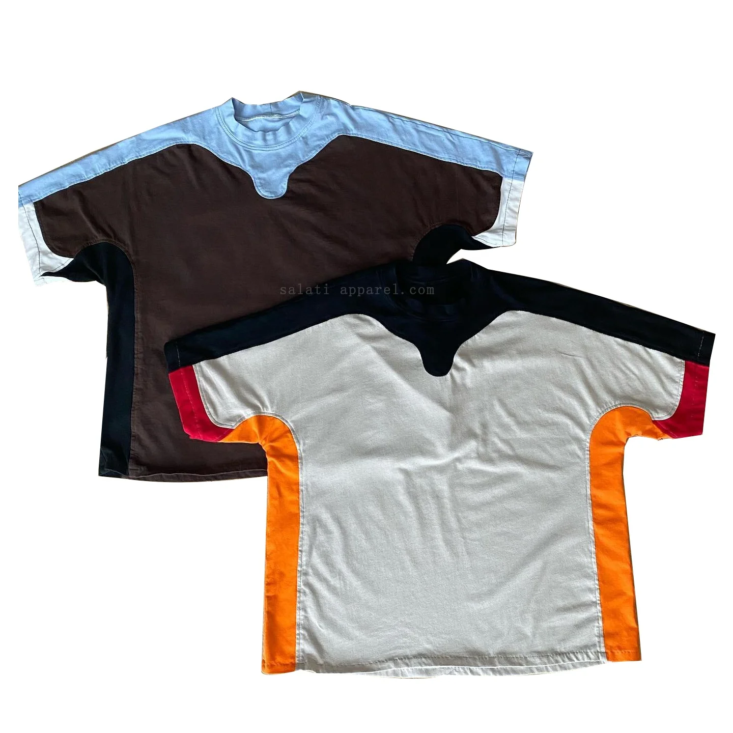 Custom Patchwork Tshirts Heavy Tee Cotton Drop Shoulder T-shirts French Terry Oversized Mock Neck Plain Raglan T Shirts for Men gallery 2