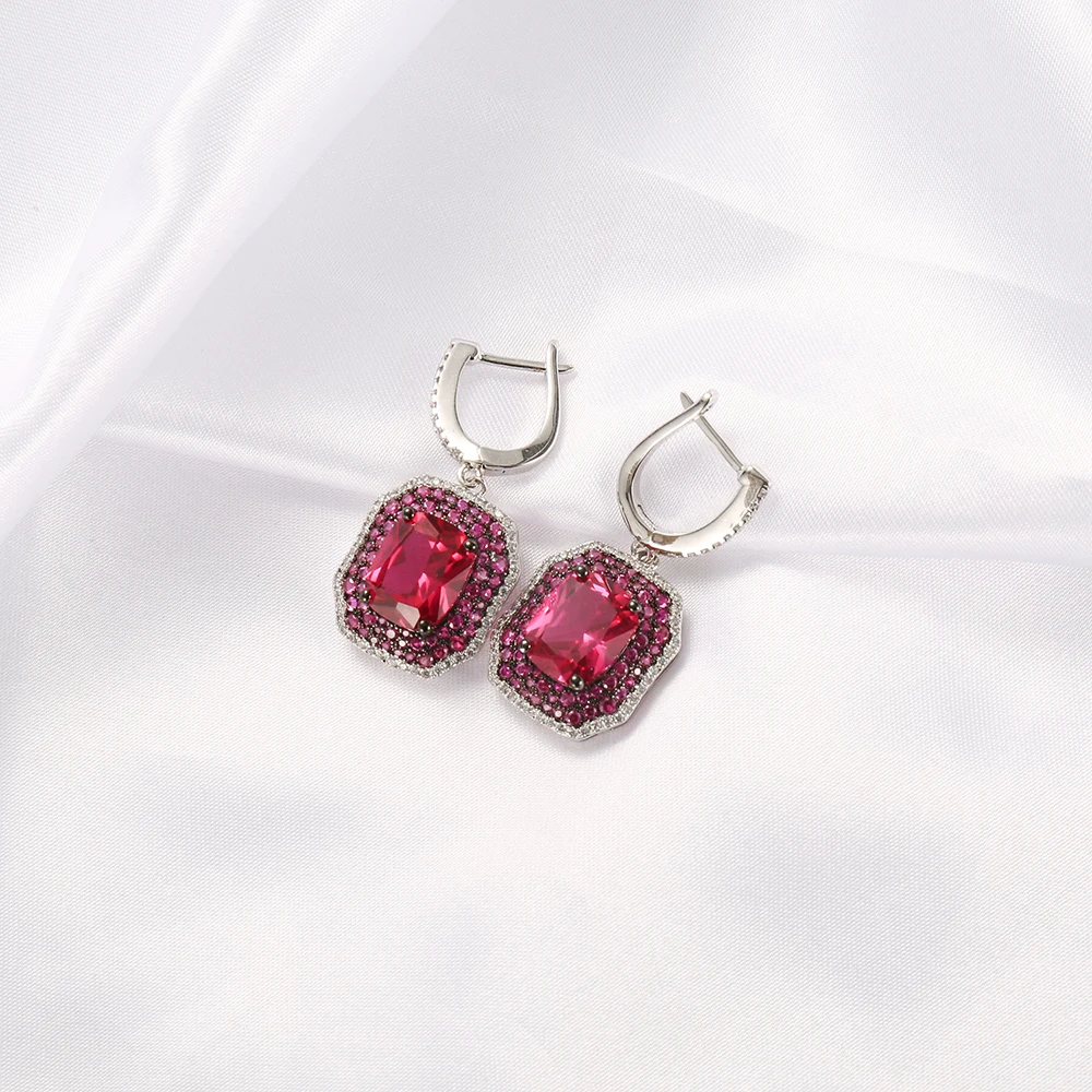 Dangle Charm Chandelier Huggie Earrings manufacturer statement geometric arete crystals Drop Earrings ruby CZ Pendant Earrings