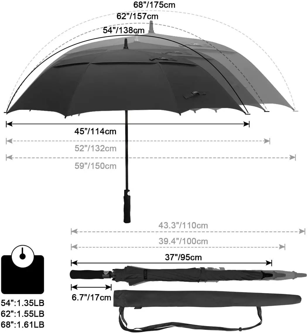 62 / 68 Inch Automatic Open Golf Umbrella Extra Large Oversize Double