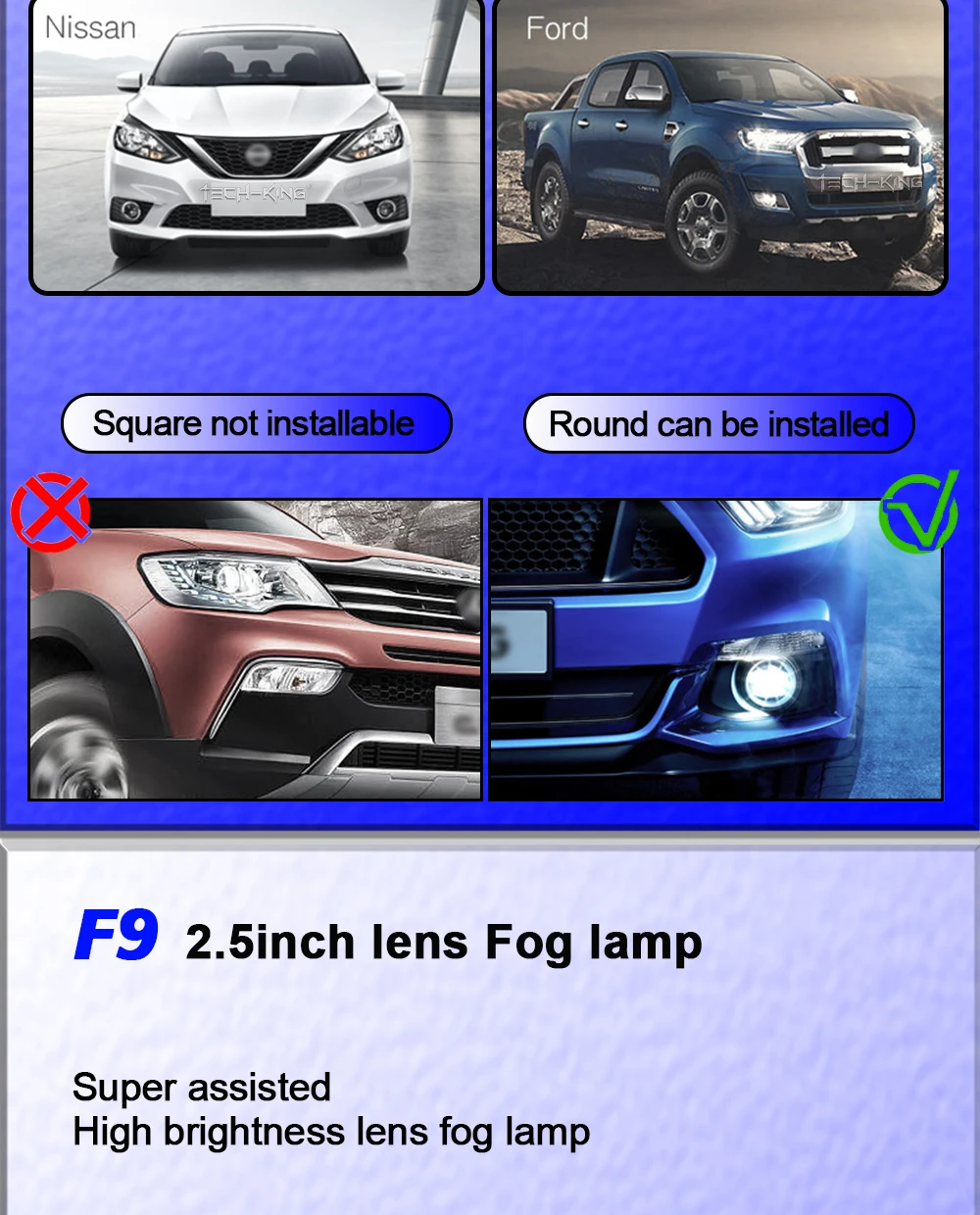 TECH-KING 2.5 inch 6000K 12V 25W Car Auto Lighting System Xenon projector with Bracket Bi LED Projector Lens Fog Light