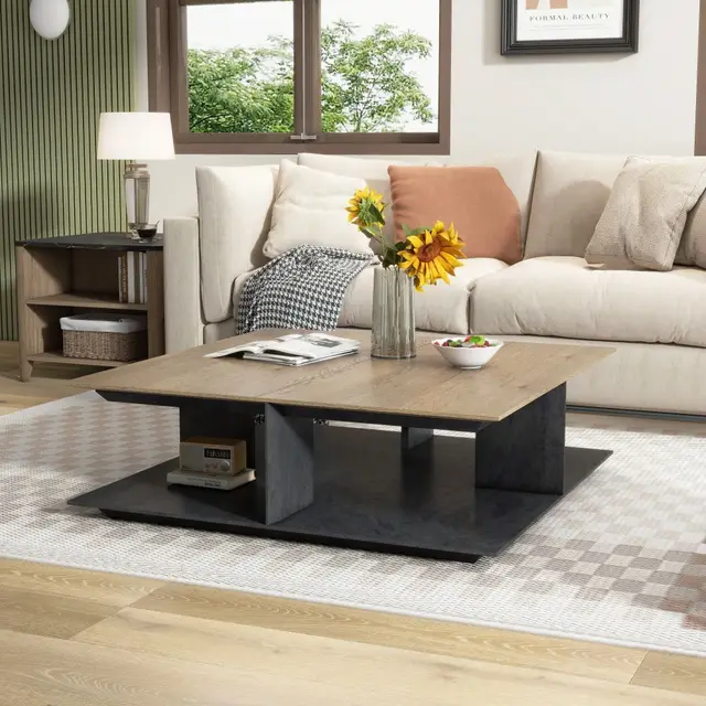 Minimalist Design Coffee Table Contemporary Wooden Tea Table With Open Storage Space