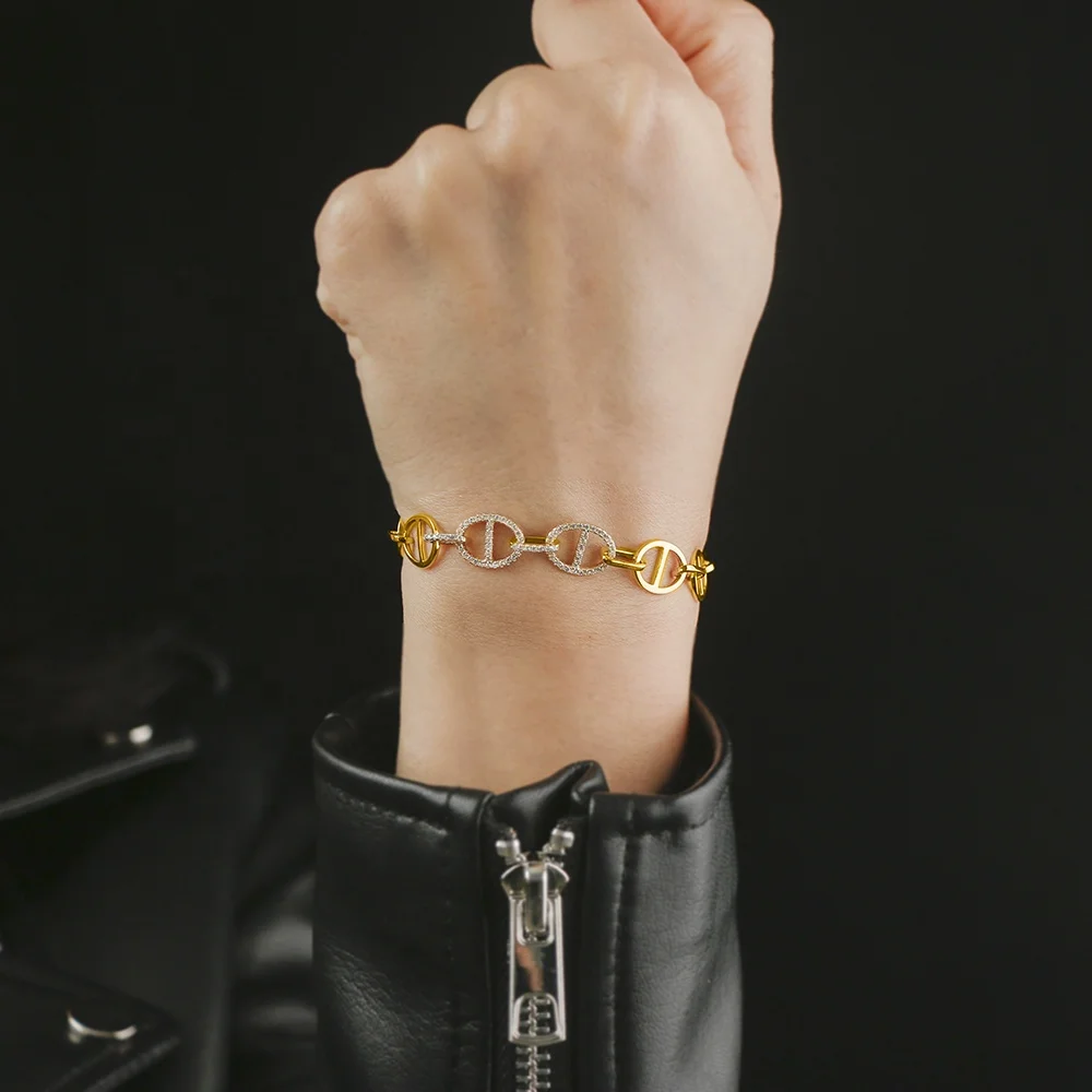 Wholesale China Factory Top Design adjustable diamond bracelet 18K Gold Plated Bracelet Cubic Zircon Custom Charm Bracelet