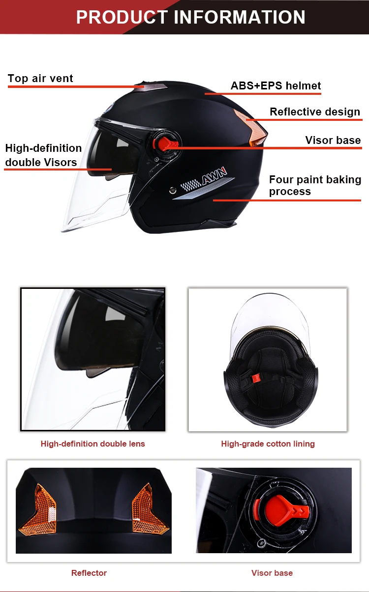 Double Lens Abs Half Face Motorcycle Helmet Motocross Motorbike Abs Helmets For Adults