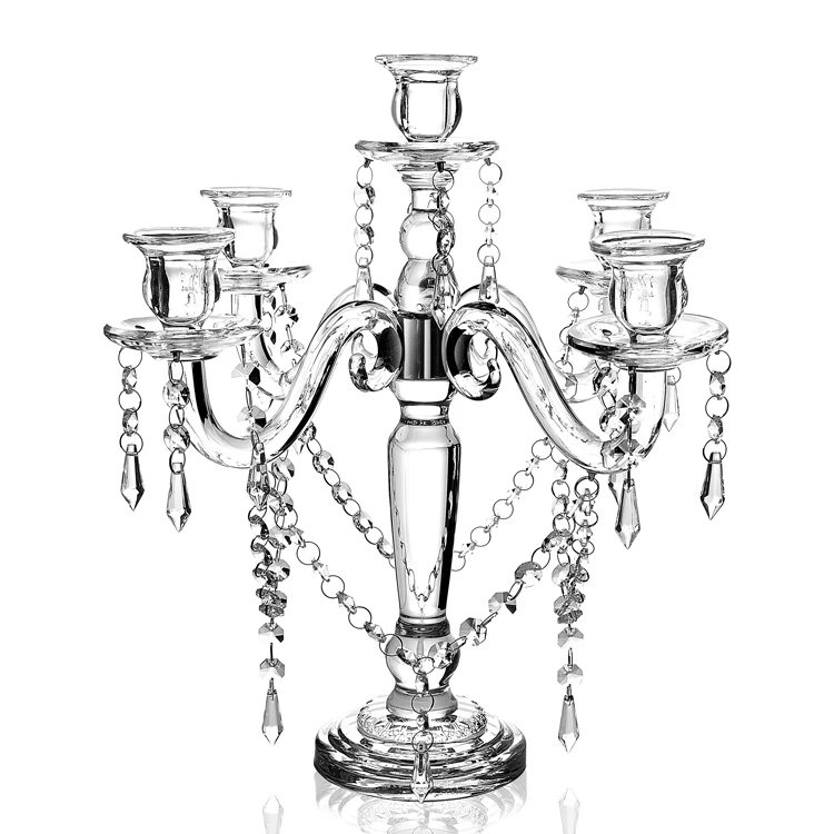 Shining Fashion New Arrival Wedding Table Decoration Crystal Candlestick Crystal 5arms Candelabra