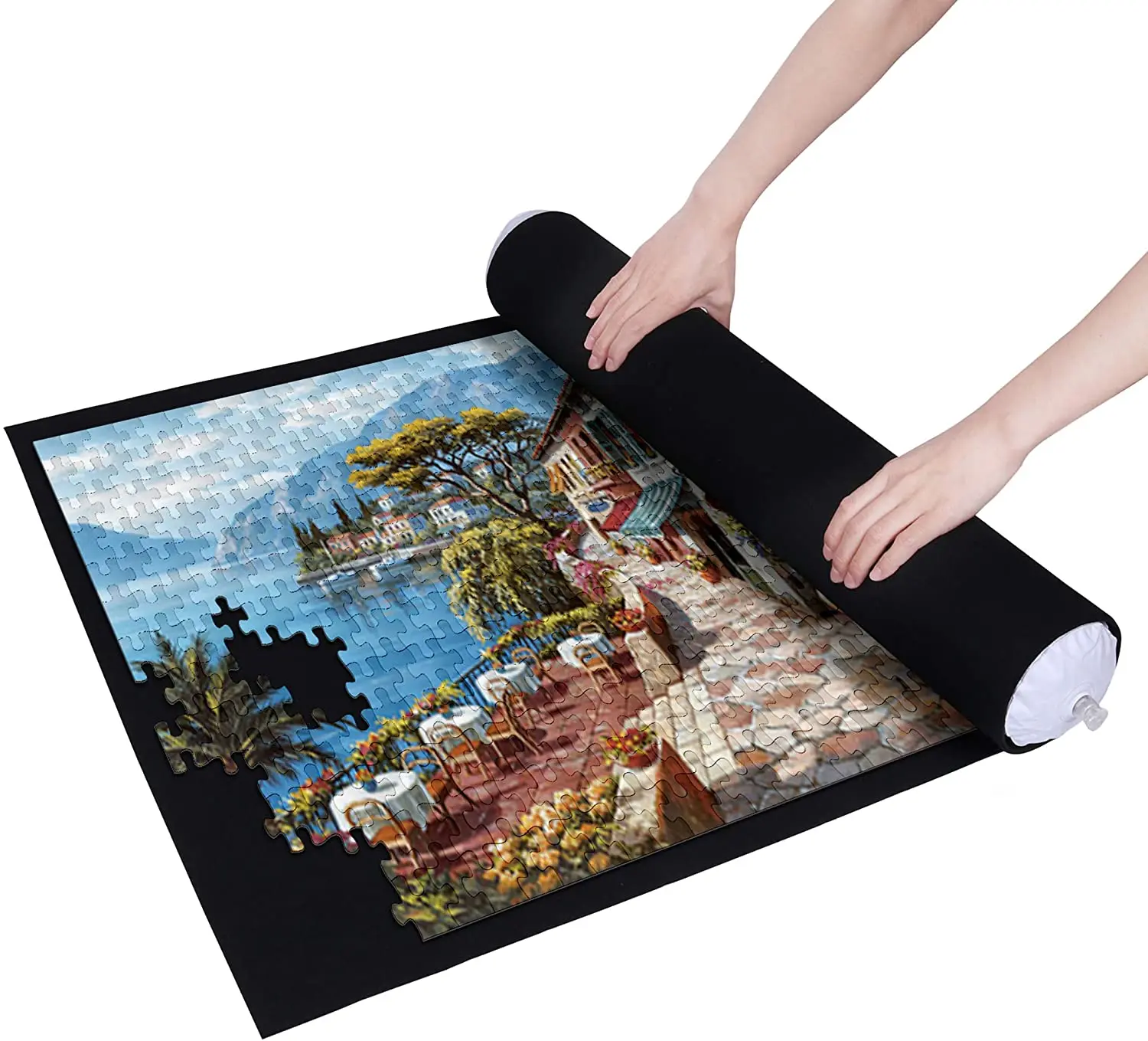 Black Felt Puzzle Mat Pad Roll Up To 1500 Pieces Storage Saver Large