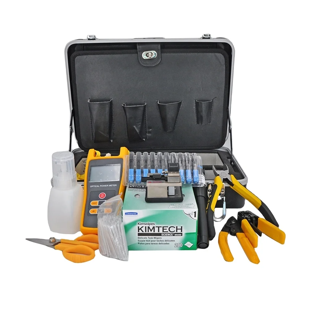 Fiber Tool Kit 10 in 1 FTTA FTTH Cold Connection Field Assembly Tool Kit OPM Miller Plier Fiber Cleaver Clean Paper Laser Pen