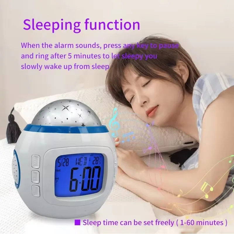 Projector Children’s Night Light Music Star Sky Digital Led Projection Projector Alarm LCD Clock Calendar