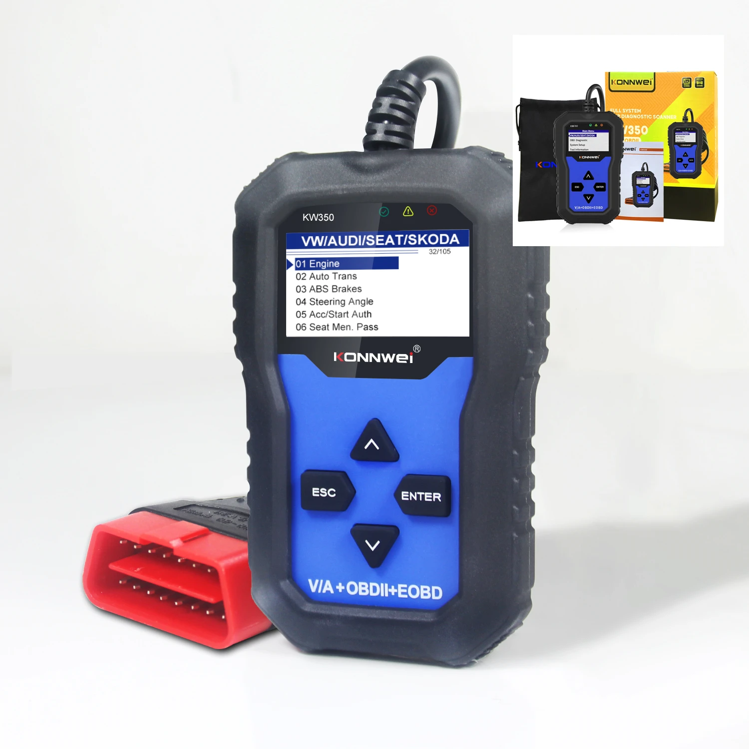 KONNWEI KW350 Full System Tester Engine Automatic OBDII Diagnostic Scanner ABS SRS Transmission Oil Reset Code Reader Features