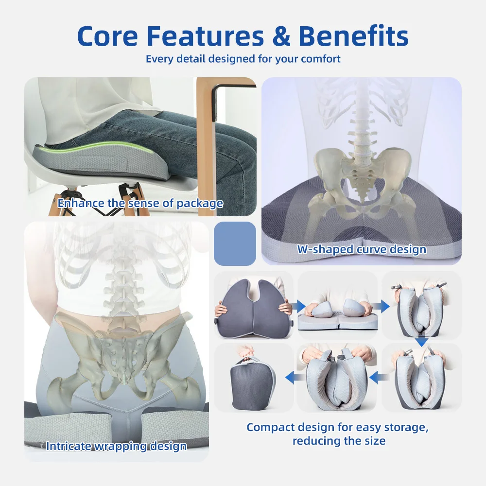 Wholesale Thick Memory Foam Chair Cushions Non-Slip Back Coccyx Tailbo - product detail 4