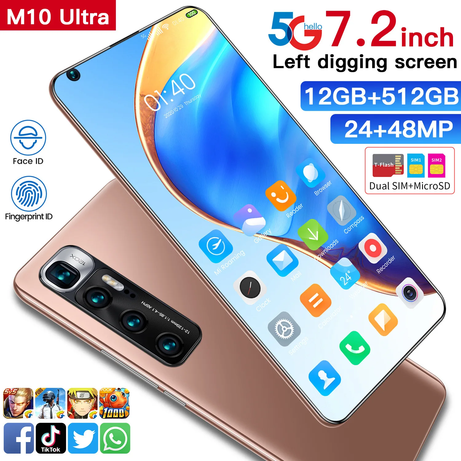 
Глобальная версия Mi 7,2 дюйма M10 ультра смартфон 12 Гб + 512 Гб полноэкранный мобильный телефон разблокировка пальцем/лицом мобильный телефон 