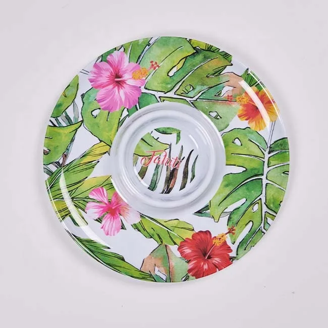 Free Sample Custom Made Big Round Plastic Snack Food Serving Trays Safe Food Grade Melamine Dip and Chip Tray