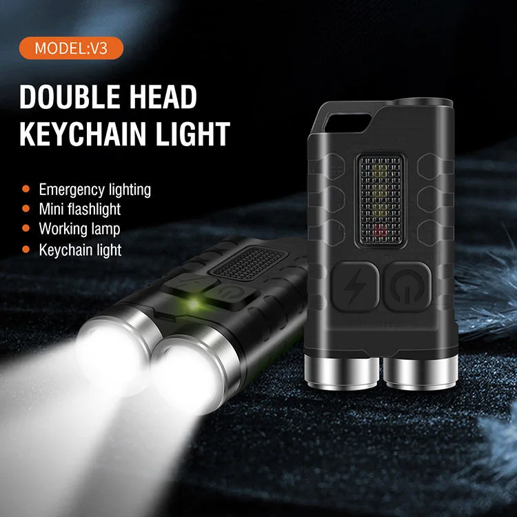 Keychain EDC Flashlight Type-C Fluorescent LED Small Flashlight 10 Modes  Multifunctional Mini Flashlight With Magnet UV Light